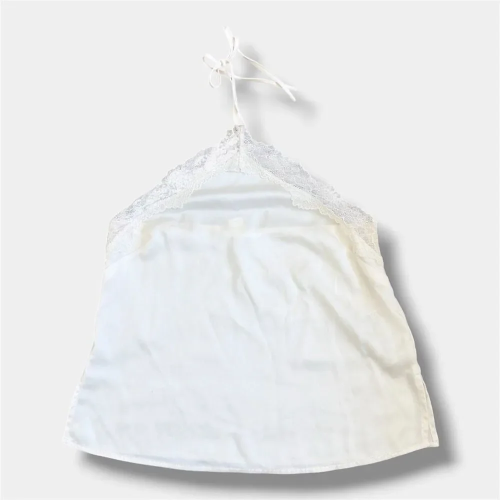 H&M Off White Floral Lace Coquette Halter Neck Bustier Tank Top Satin XS